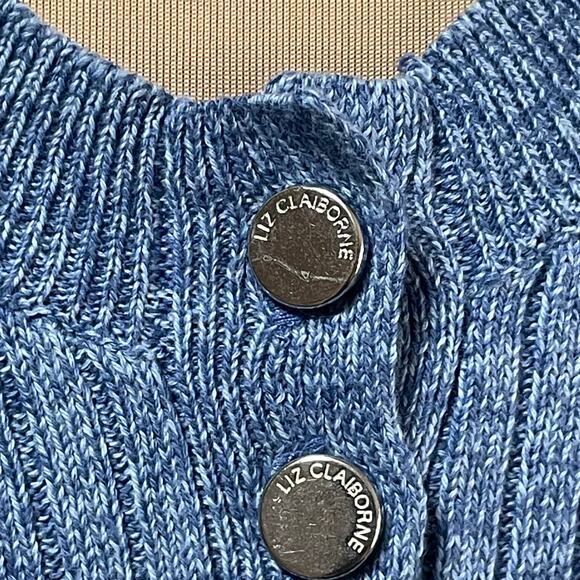 Liz Claiborne Blue Rib Knit Vneck Cotton Sweater Sz XL Closet Staple Casual Work - Picture 6 of 9